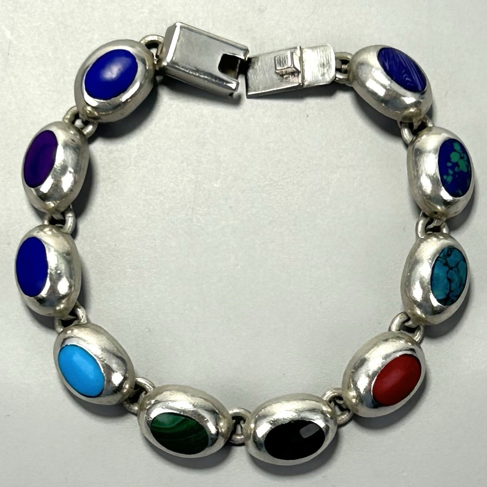 Isabel J Porcayo Cardenas TC-25 Taxco 950 Silver Multi-Stone 6.5" Bracelet 35.3g
